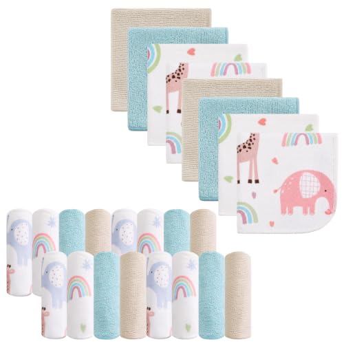 Image of Baby Washcloths, 24Pack Baby Wash Cloths Extra Soft & Ultra Absorbent, Baby Towels and Washcloths Face Towels for Unisex Boys Girls Body, Washclothes Gentle on Sensitive Skin, 9x9 Elephants & Giraffes