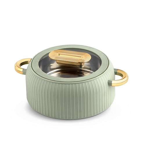 Image of CELLO Castella Deluxe 2500 Insulated Steel Casserole Hot Box for Kitchen 2500 ml, Green | Double Wall Airtight Hot Pot Case Keeps Food Hot & Warm for Long Hours, Casserole Set for Roti Rice Biryani