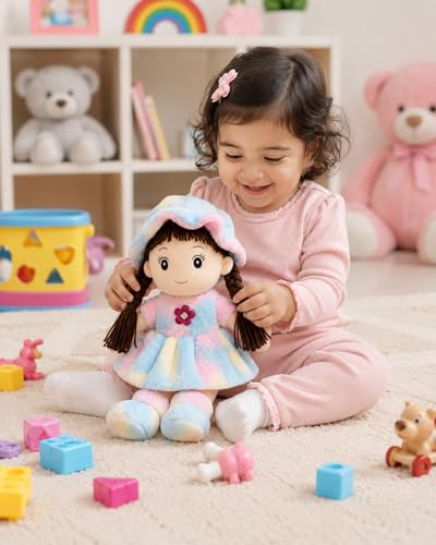 Image of Soft Hat Doll for Kids 60 cm | Cute Plush Rag Doll with Cap & Braided Hair | Washable Stuffed Soft Toy for Girls & Boys | Birthday Gift | Multicolor