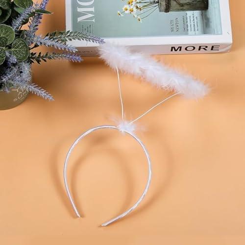 Image of WANNA PARTY White Feathered Angel Halo Headband for Halloween Cosplay Costumes, Fairy Costume Accessory, Angel Wings Headband for Halloween Decoration Items (White)