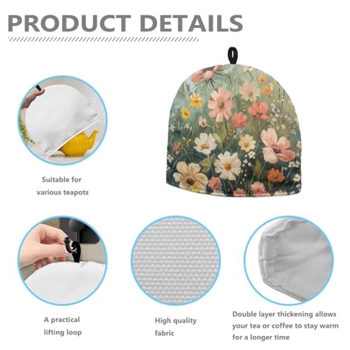 Image of Generic Hudotybom Fancy Floral Tea Cozy for Teapot Insulated Large Teapot Cover to Keep Warm Tea Kettle Cover Machine Washable Coffee Pot Cloth Covers Kitchen Home Decorations, CZA49