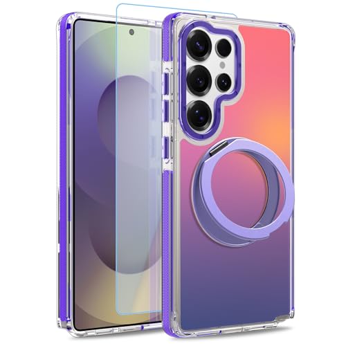 Image of Magnetic for Samsung Galaxy S25 Ultra Case with 360 Stand [Compatible with Magsafe] [Fluorescent Design] [1 Screen Protector] Slim Translucent Matte Case for Galaxy S25 Ultra 6.9 inch, Purple
