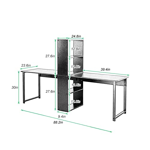 Sogespower 2-Person Computer Desk With Bookcase Shelf, 88.2" Double Computer Desk For 2 Writing Desk Large Home Office Desk Workstation, Maple #TOP2
