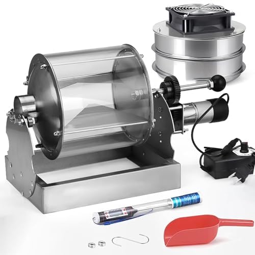 OFNHJK Tostatrice per caffè per Uso Domestico, Tostatrice per Chicchi di caffè a Tamburo da 450 g con termometro e Finestra Trasparente, Bruciatore a Gas per panetteria in Chicchi di caffè a velocità