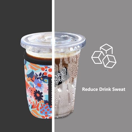 Image of 3 Pack Reusable Sleeve for Iced Coffee Cup, Coffee Neoprene Sleeve for Iced&Hot Drinks, Coffee Sleeve Compatible with Starbucks, Dunkin Coffee Cup. (Abstract Oil Flower)