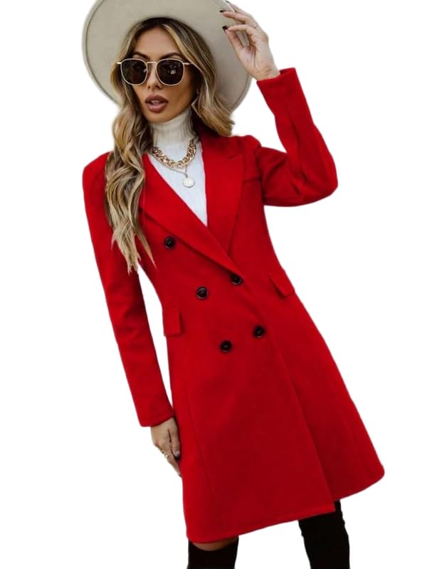Patakadevi Women’s Vibrant Red Double-Breasted Long Winter Coat | Tailored Fit Warm Overcoat with Black Buttons & Elegant Structured Look | Stylish Outdoor Wear for Cold Weather | Sizes S to 5XL-picture-36