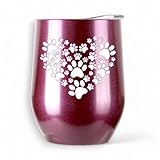 Heart Paw Wine Tumbler Cat Dog Paw Prints Stainless Steel Pet Lovers Gift 12 oz