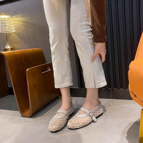 Mesh Ballet Flats Shoes for Women with Adjustable Buckle Strap Comfy Casual Office Fishnet Ballerina Flat Shoes4