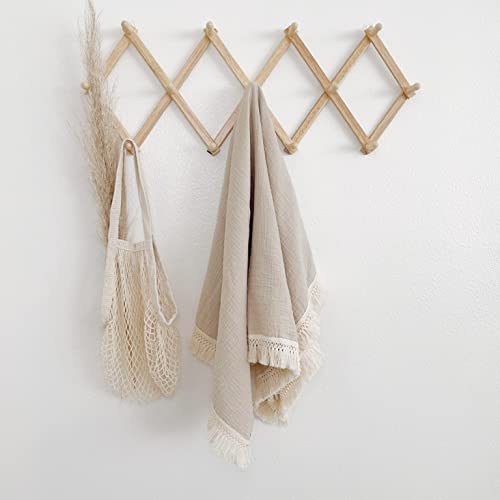 Image of bettrkind Muslin Cotton Baby Receiving Blanket with Fringe, Boho Bohemian Tassels, Nursery Decor, Boy or Girl Unisex Swaddle Wrap, Use as Throw or Nursing Fringed Blankets (Tan)