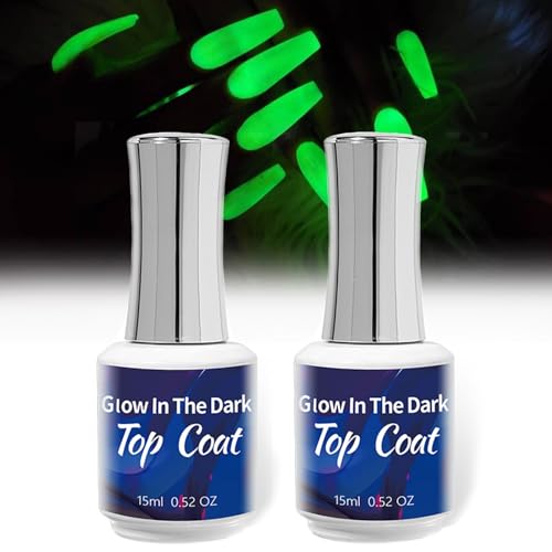 2 Bottles Glow in the Dark Nail Gel Top Coat - 30ML Long-Lasting Luminous Polish for Nail Art (UV/LED Cured) - Universal Shine for Salon & Home DIY
