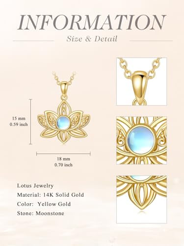 14K Gold Lotus Flower Necklace Moonstone Alcoholics Anonymous Lotus Pendant Necklaces Jewelry for Women Birthday Christmas Valentines Day Gifts for Her Mom Wife,16+2 Inch4