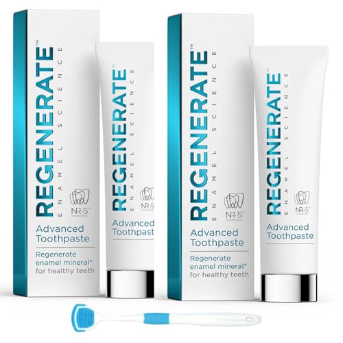 Regenerate Dentifrice avancé – Réparation de l'émail des dents – Dentifrice blanchissant, dents saines fortes, renforce, réduit la sensibilité, protège contre les caries – Comprend un nettoyeur de