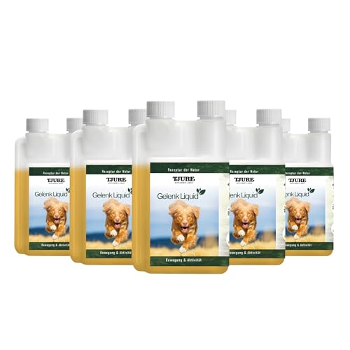 TJURE Gelenk Liquid für Hunde | 5 x 500 ml Sparset | Ergänzungsfuttermittel mit pflanzlichen Inhaltsstoffen | Zur Unterstützung der normalen Beweglichkeit | Teufelskralle & Hagebutte | Made in Germany