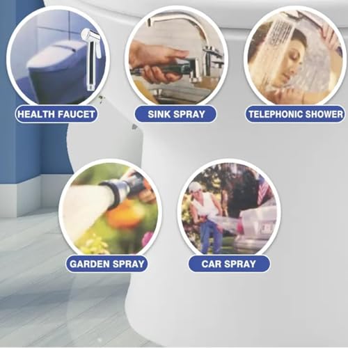 Image of Handheld Bidet Sprayer | Chrome Finish Health Faucet | Ergonomic Jet Spray Gun (2 Pieces) | Durable ABS Material, Leakproof, Easy DIY Installation | Bathroom, Toilet & Personal Hygiene