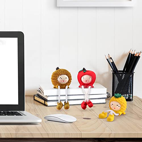 Woodword 6 Pcs Mini Fruit Statues Accents With Hanging Legs, Handmade Decorative Sculpture Ornaments For Desktop, Tabletop, Shelf, Bookshelf And Home Decor #TOP3