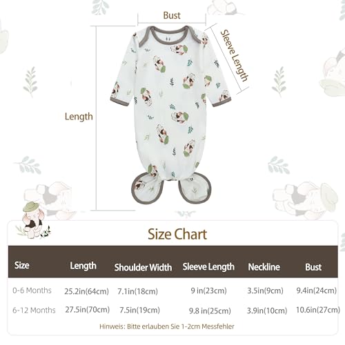 Miracle Baby Newborn Knotted Gown with Hat Set, 3 Pack Newborn Nightgowns, Baby Sleeper Gowns with Mitten Cuffs for Boys Girls 0-6 Months3