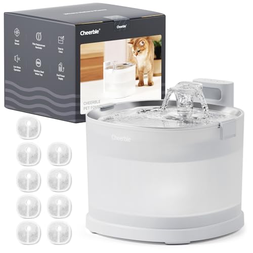 Cheerble Pumpless Pet Fountain Elfin E1+ with 9 Extra Filters, Wireless Pet Fountain Battery Operated, 2L/67oz E1+ Automatic Water Dispenser Cats & Dogs MagDrive™ Technology No Cleaning Hassle