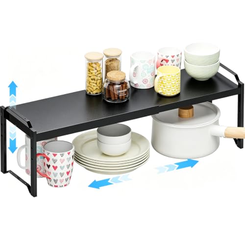 Image of 1 Pack Expandable Cabinet Countertop Shelves, Stackable Shelves Organizers For Kitchen Cabinet Countertop Storage, Adjustable Counter Cupboard Pantry Organizer Shelf Rack Stand, Length:25.5 inch