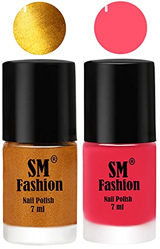 Image of Long Lasting Nail Polish | Nail Paint Combo 7 ml Each) - Set of 2 Golden-Dark Pink
