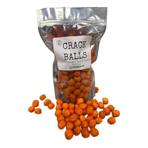 Blazing Foods seriously hot cheese balls - 4oz Crack Balls 7-Pot Primo pepper as hot as the Carolina Reaper but tastes considerably better. Caution highly addictive spicy snack Cover
