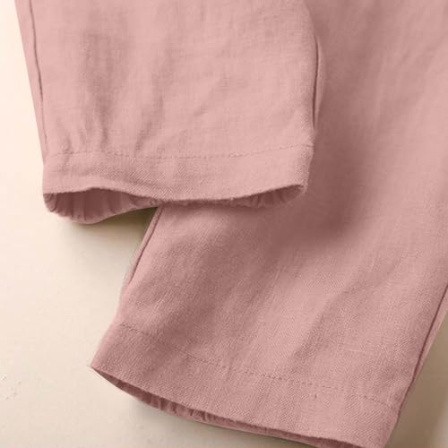 Womens Linen Pants Summer Drawstring Soft Cropped Linen Cotton Pants Elastic Waist Cotton Pants with Pockets4