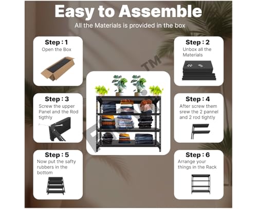 Image of Heavy Duty Metal Storage Rack 4 Shelf Adjustable Iron Shelving Unit for Kitchen Garage Office Warehouse Home Organizer Black 12x35x36 Inch