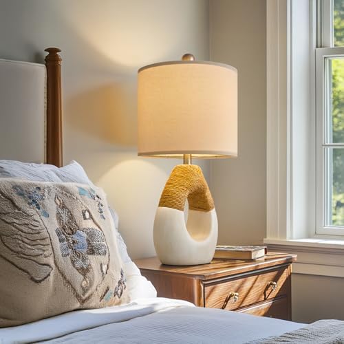 OYEARS Boho Table Lamps Bedroom Living Room Set 2 Small Farmhouse Rattan Table Lamp 19”Rustic Home Decoration Nightstand Bedside Lamp for Office Compatible with Smart Light Bulbs(Not Include Bulbs) - Image 4