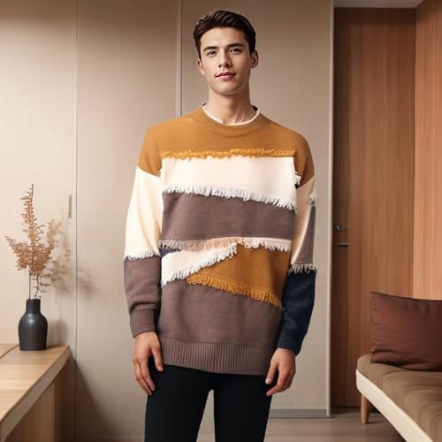 GURUNVANI Patchwork Sweater Mens Colorblock Jumper Unisex Sweater Oversized Ripped Tops4