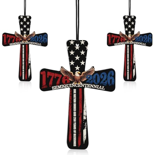 Image of Fumete 24 Pcs America Flag Car Air Fresheners Patriot Day Gifts Bulk Patriotic Cross Air Freshener Scented USA 1776-2026 Hanging Accessories Gifts for Men Veterans Party Decoration