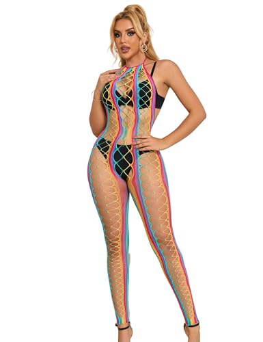 Bodystocking Ouvert für Damen Große Größen Regenbogen Reizwäsche Sexy...