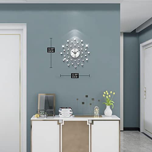 Jujuda Large Wall Clock For Living Room Decor Big Modern Crystal Wall Clocks Decorations For Home Kitchen Dining Room Indoor Silver Giant Wall Clock Battery Operated Decorative For Fireplace 13 Inch #TOP2