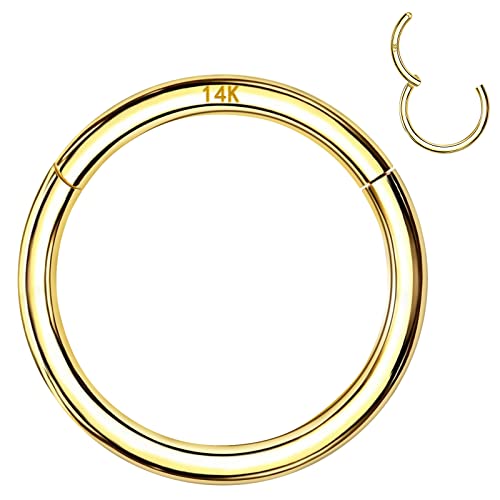 ALACLO 14k Gold Septum Rings Hoop for Women Men, 16G Segment Nose Rings, 6mm Gold Cartilage Hoop for Helix, Rook, Daith, Tragus, Hypoallergenic, Gold Body Piercing