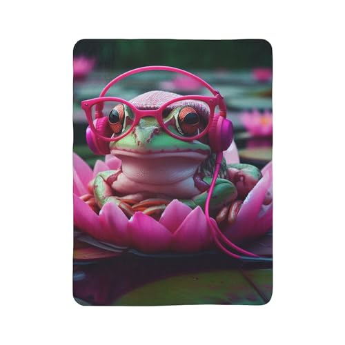 Cozy Fleece Sherpa Blanket - Frog in Fuchsia Frames with...