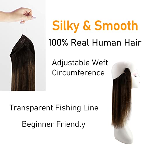 Ugeat Halos Hair Extensions Balayage Brown Weft Hair Extensions Human Hair Darkest Brown With Medium Brown Weft Hair Extensions Halos For Women Invisible Wire Hair Extensions 14In 80G #TOP2