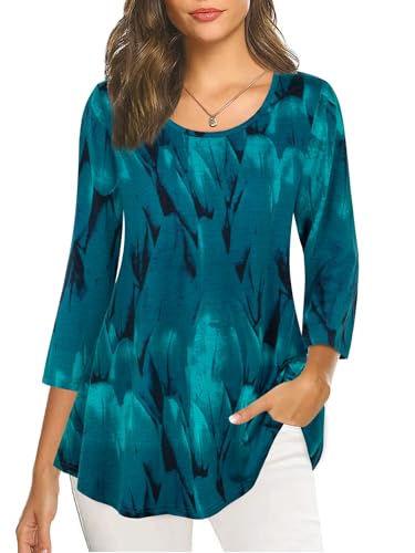 Nandashe Womens 3/4 Sleeves Floral Tunic Shirts Summer Casual Dressy Blouse Tops2