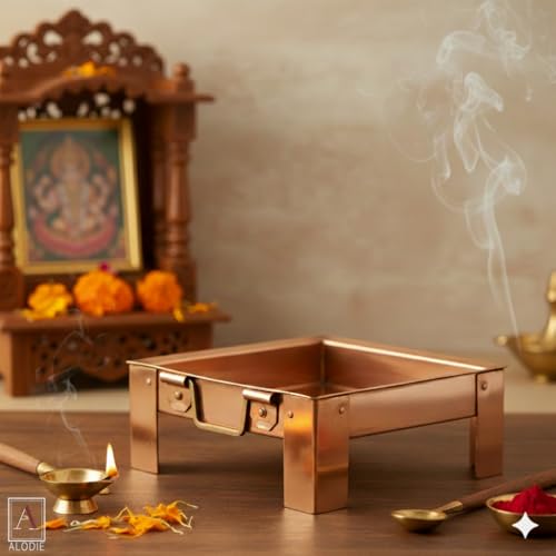 Image of Copper Hawan Kund for Home Pooja | ASHT Kamal Design Havan Kund | Premium Copper Homa Kundam for Havan & Homam Rituals. (10 INCHES)