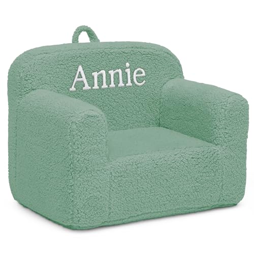 Image of Delta Children Personalized Sherpa Cozee Chair - Customize with Name - Foam Kids Chair for Ages 18 Months and Up, Sage