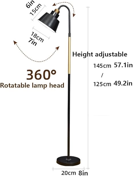 SYXL Minimalistische vloerlamp, hoge poollamp eenvoud staande lamp verstelbare metalen lampenkap for slaapkamer woonkamer (Color : Black) photo 3