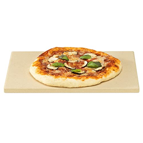Foto von Navaris Cordierit Pizzastein XL für Backofen Grill - 38x30cm Pizza Stein Ofen Brot Backen Flammkuchen - Gasgrill Holz-Kohle Herd Teller inkl. Rezeptbuch