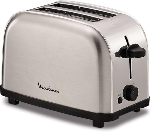 Moulinex Classic LT330D - Tostador de Acero Inoxidable, 2 Ranuras Cortas para 2 Rebanadas de Pan, 6...