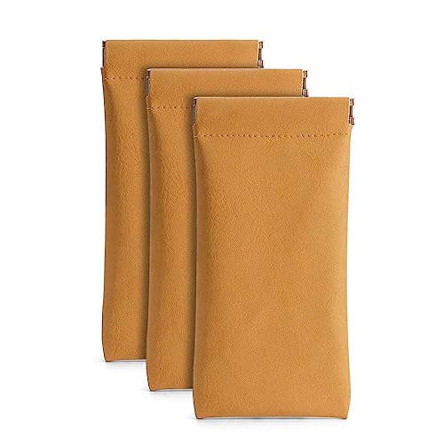 Image of 3 Pack Leather Eyeglasses Cases PU Soft Sunglasses Pouch Squeeze Top Portable Glasses Cases for Men Women