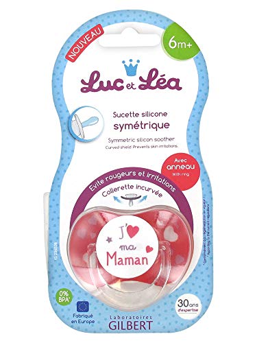 Luc et Léa Sucette Silicone Symétrique avec Anneau + 6 Mois - J'Aime Ma Maman