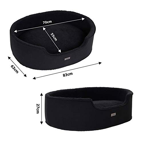lionto Hundebett mit Wendekissen und waschbarem Bezug, formstabiles Hundekörbchen mit Anti-Rutsch-Noppen, 83x63 cm, kuscheliges Heimtierbett für Hunde und Katzen mit Plüsch, schwarz