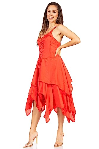Image of Sakkas Lady Mary Jacquard Corset Style Bodice Lightweight Handkerchief Hem Dress