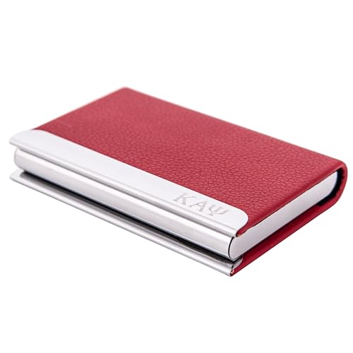 Desert Cactus Kappa Alpha Psi Business Card Holder Fraternity KAP Divine 9 D9 Stainless Steel Metal with Magnetic Closure and Laser Engraving (Red Faux Leather)2