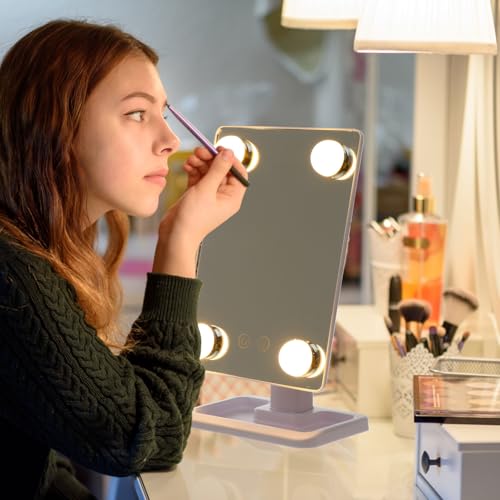 Espejo de maquillaje LED grande giratorio para mesa miniatura 7