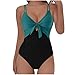 Women's Cut Out One Piece Swimsuit Fashion Colorblock Cheeky High Cut Bathing Suit Sexy Tie Knot Front Swimsuits Blue