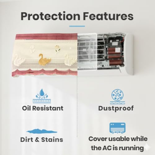 Image of Combo Cotton Net Split AC Cover Indoor Unit for 2 Ton Capacity AC, Premium Work Indoor AC Dust Protection Cover Designer Summer Ac Cover for 2 Ton Ac (38 X 15.35 X 7.8 inch, Peach & Brown)