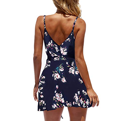 ECOWISH Womens V-Neck Spaghetti Strap Bowknot Backless Sleeveless Lace Mini Swing Skater Dress 594 Blue X-Large - Thumbnail 3