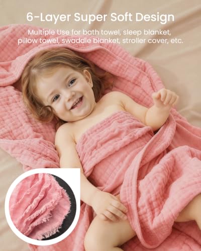 Image of 6 PCS Baby Towels and Washcloths Set, 2 PCS Baby Hooded Towels & 4 PCS Washcloths Set, Ultra Soft & Highly Absorbent Bath Bath Towel for Newborn, Infant & Toddler